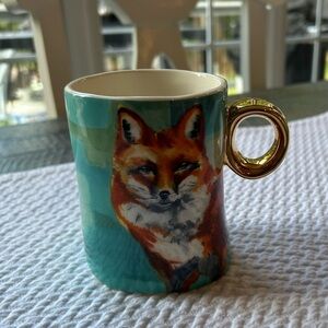 Anthropologie Red Fox Mug Lauren Carlson Walcott  3” diam 4.5” tall 14 oz